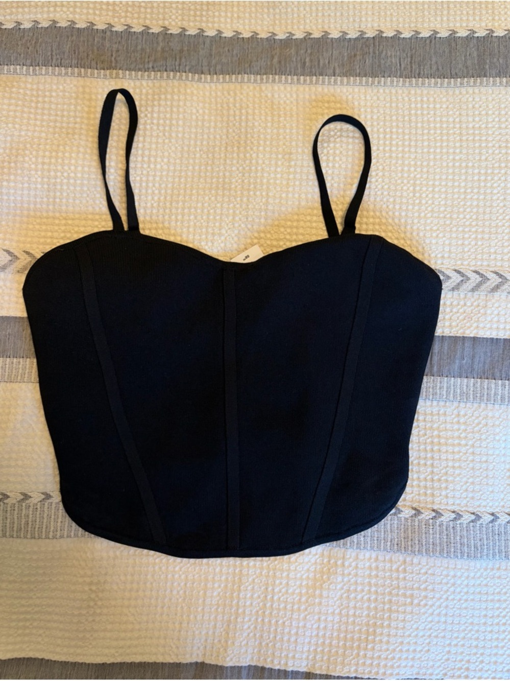 Babaton Black Bustier Crop Camisole with Spaghetti Straps